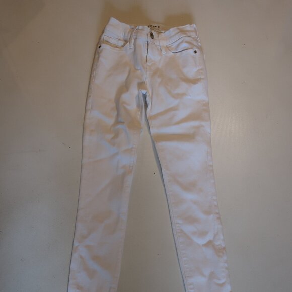 Womens Frame Denim Blanc White Le Skinny de Jeanne Raw Hem Ankle Slit Jeans 23 * - Picture 4 of 13